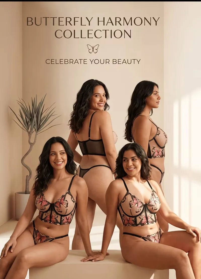 Set Bustier mariposa rosa