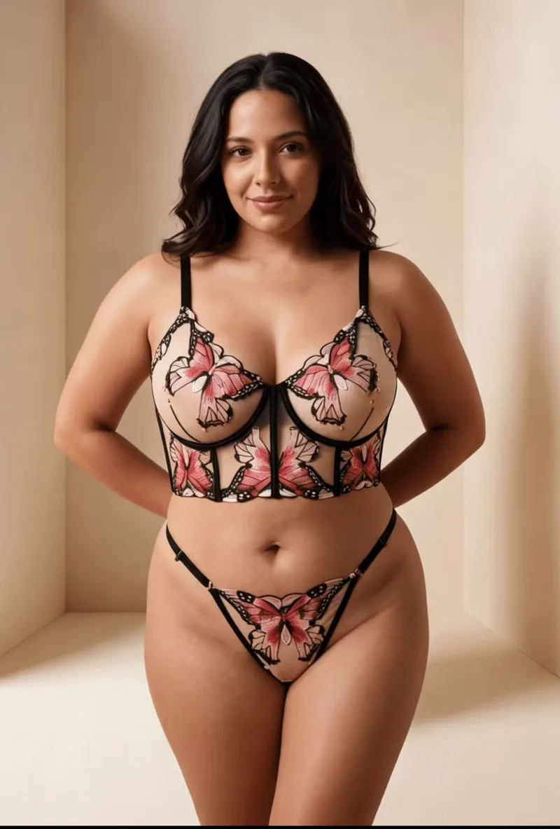 Set Bustier mariposa rosa