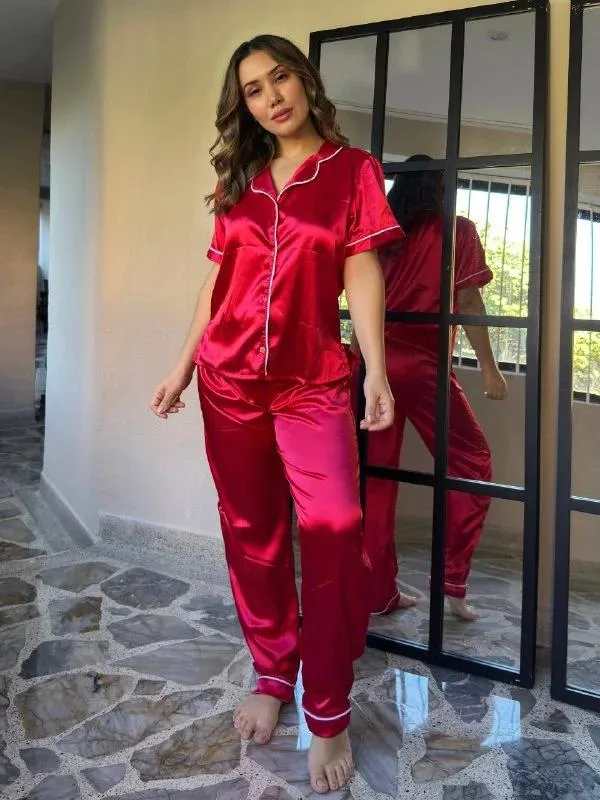 Pijama formal pantalón cereza