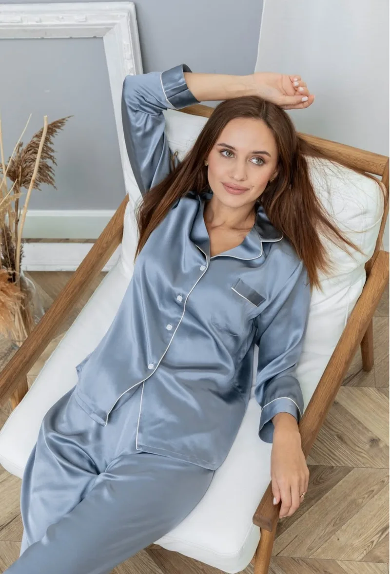 Pijama formal pantalón manga larga azul