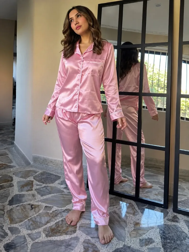 Pijama formal pantalón manga larga rosa